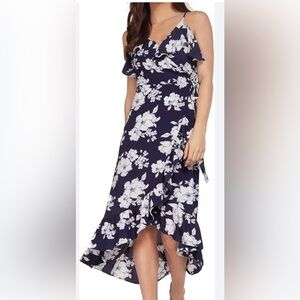Dex Navy and White Asymmetrical Floral Dress